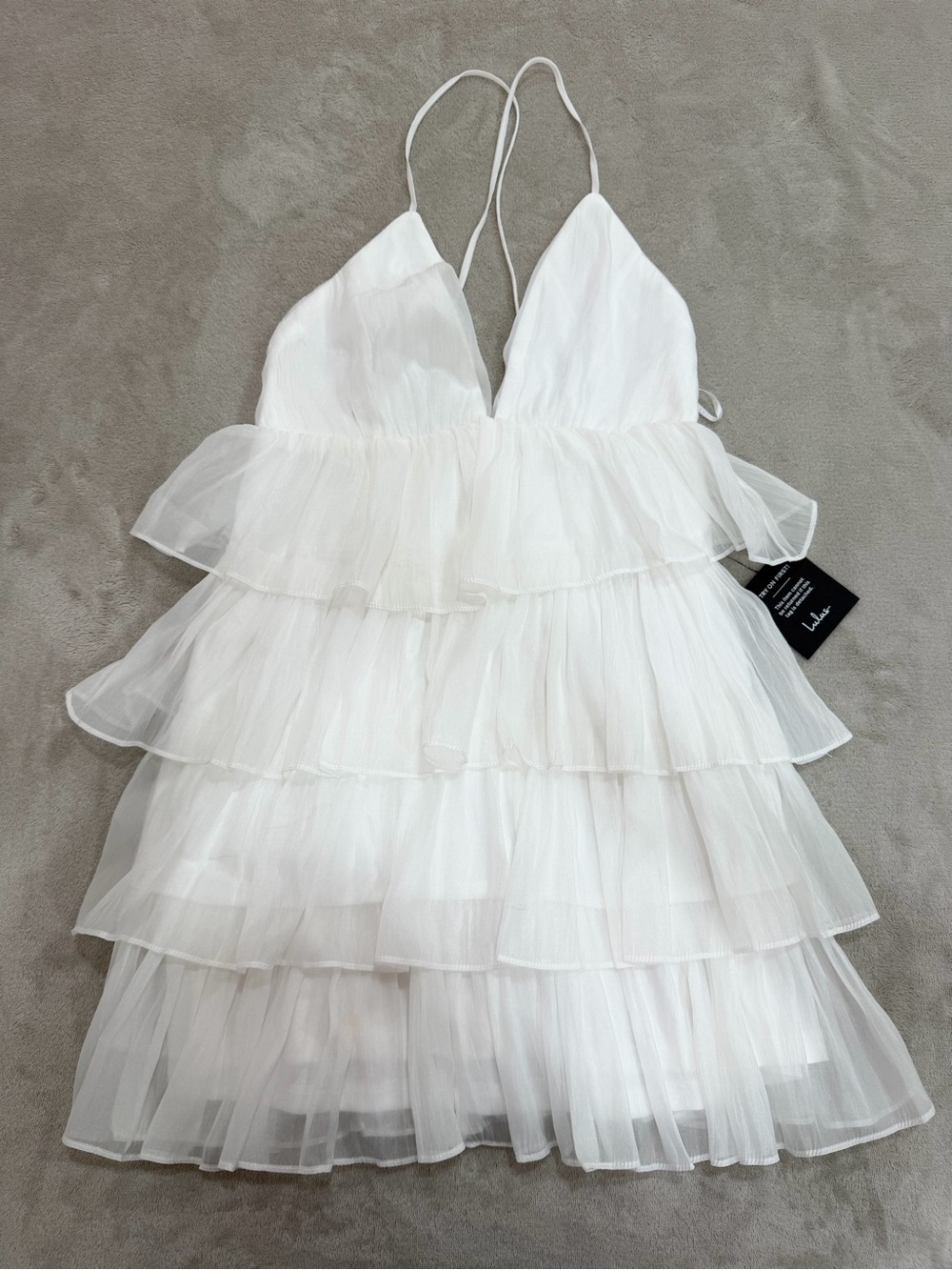 NWT Lulus White Tiered Ruffle Mini Dress Size Small Bridal